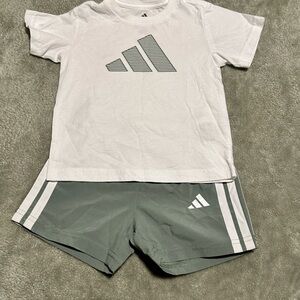 Adidas Kids' White Tee and Olive Shorts Set